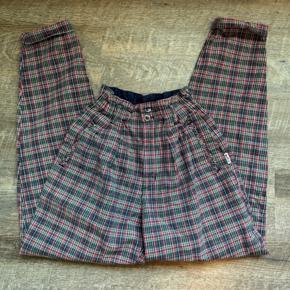 Paris Sport Club Pants - Paris Sport Club Vintage Plaid High Waisted Balloon Pants Red Green Preppy Sz XS
